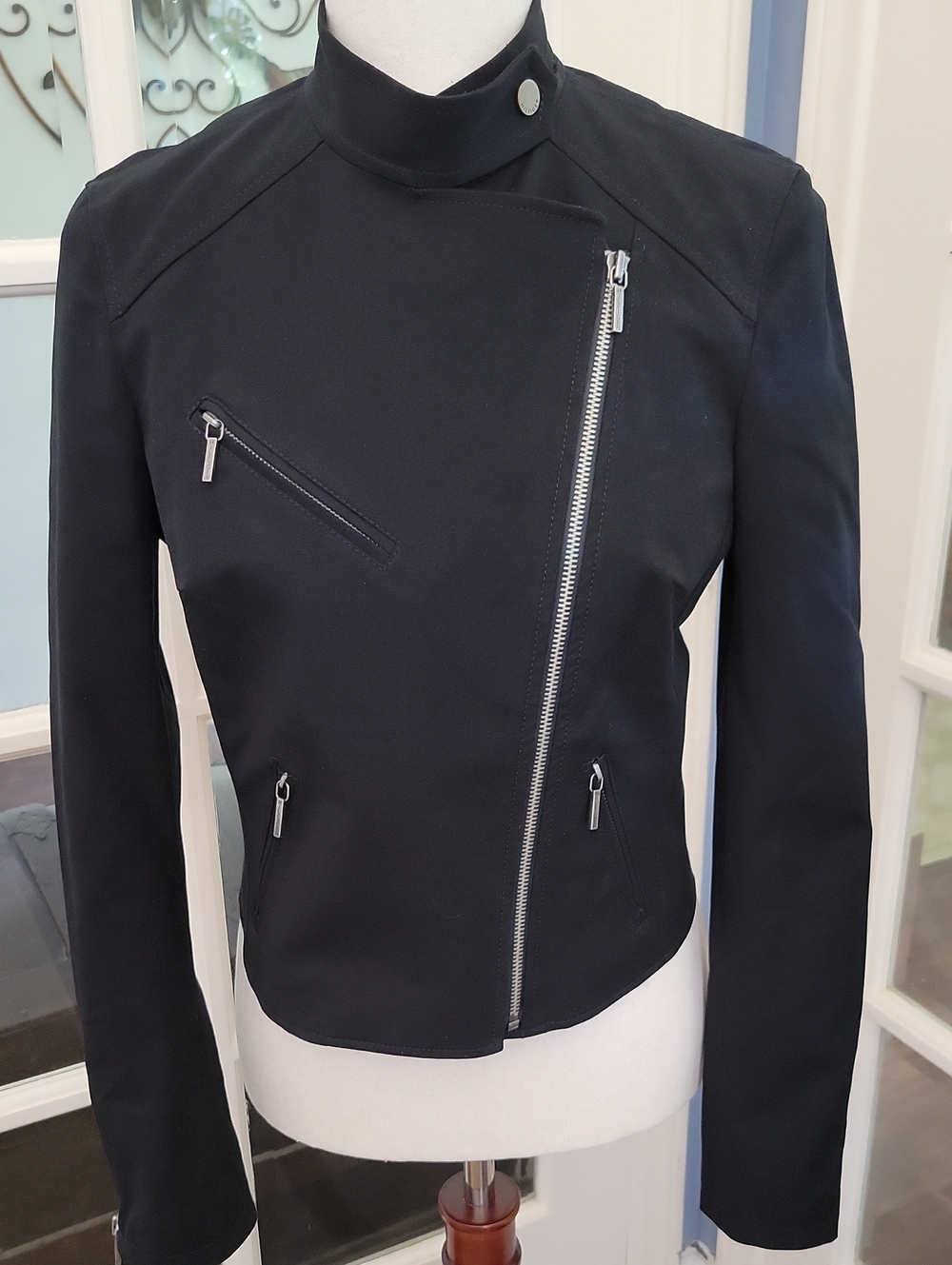TOMMY HILFIGER Black Asymmetrical Zip Jacket - Modern Biker Style | Size: 2